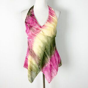 Y2K Fairy Sheer Halter Top Colorful Asymmetric Whimsical Size Large Women's